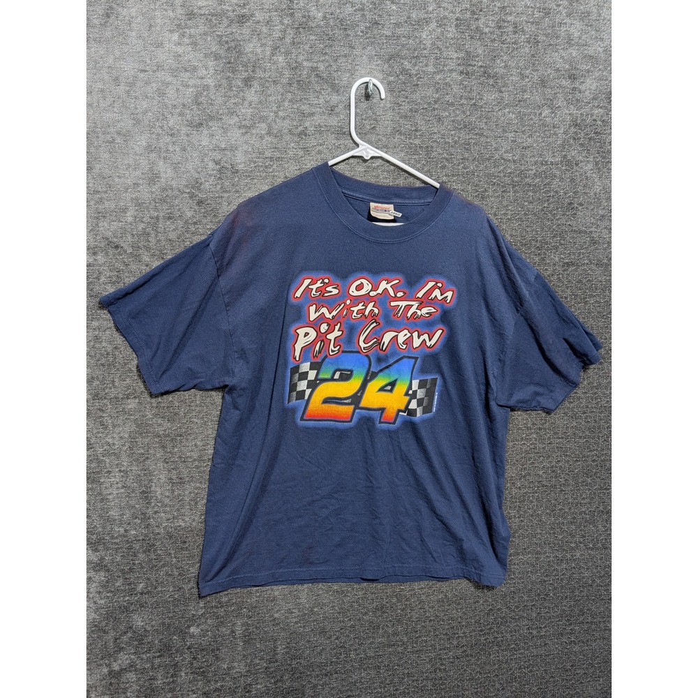 Vintage 1994 Hanes Pit Crew 24 Racing T-Shirt Navy Blue XL Single Stitch